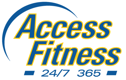 Access Fitness logo in the Bozeman color of blue and gold.